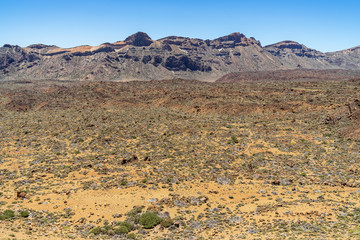 The lava fields of Las Canadas caldera of Teide volcano. Viewpoint: Minas de San Jose. Tenerife. Canary Islands. Spain.