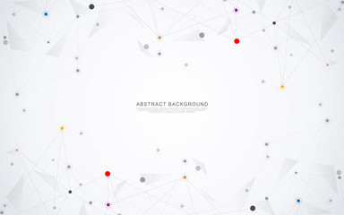 Geometric abstract background with connected dots and lines. Molecular structure and communication concept. Digital technology background and network connection.