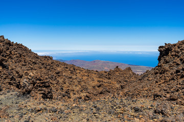 Lava deposits on top and valley of the Teide volcano. Tenerife. Canary Islands. Spain.
