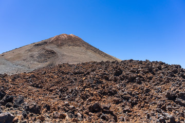Peak of Teide Mount (height of 3718 meters). View from a height of 3555 meters. Tenerife. Canary Islands. Spain.