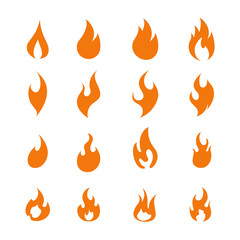 Fire flame logo icon set of sixteen