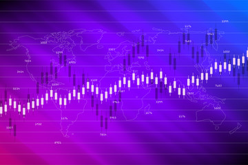 Stock exchange chart market investment trading with world map. Trading platform. Business graph. Vector Illustration