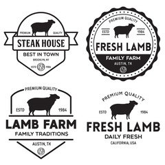 Set of premium lamb labels, badges and design elements. Logo for butchery, meat shop, steak house, farm etc.