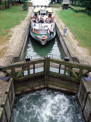Augustow Canal, Poland - July, 2010: Gateways sluice (locks) in Przewiez