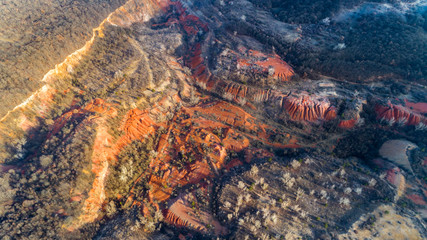 Aerial view in sunset, about an abandoned bauxite mine in Gant