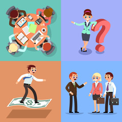 Set of business illustration. Working men and women.