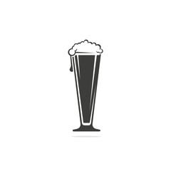 Monochrome vector illustration of a glass of beer with foam icon isolated on white background.
