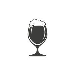 Monochrome vector illustration of a glass of beer with foam icon isolated on white background.