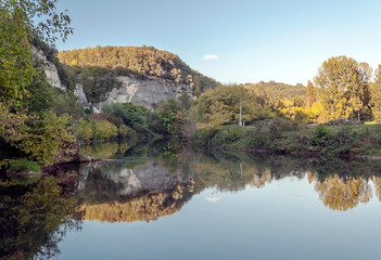River in Aquitaine in the south of France on a cloudy day.