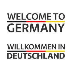 Two simple vector symbols Welcome to Germany with German flag, modern German icons isolated on white background, vector illustration