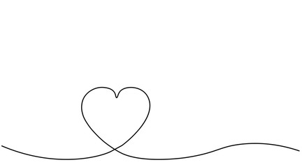 Heart background or card, valentines day banner one line, vector illustration.