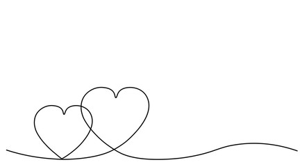Valentines day background or card with heart one line drawing, vector illustration.