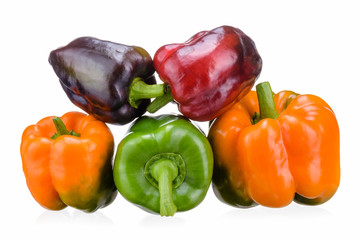 Сoncept of healthy eating. Bulgarian pepper. Yellow green red black sweet pepper, excellent design for any purpose. Fresh vegetables close-up. Healthy food.