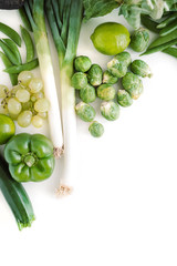 Healthy vegetables on white background flat lay top view. Fresh food concept with copy space for text