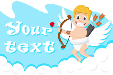 Cupid with a bow and arrows in the clouds. Valentine s day