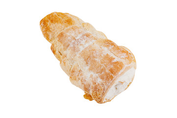 One baked puff roll with cream isolated on white background without shadow