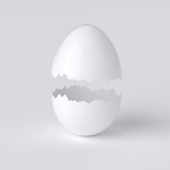 Cracked egg shell isolated on grey background. 3d illustration. 