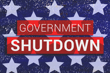 Government Shutdown Text With stars of Us Flag on blue background