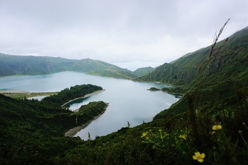 lake in the mountains, Lagoa do Fogo, Azores, Ponra Delgada