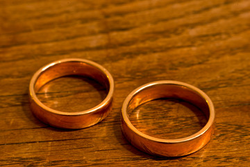 Weddings rings on wood