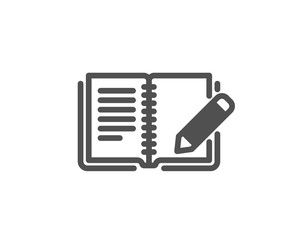 Feedback icon. Book with pencil sign. Copywriting symbol. Quality design element. Classic style icon. Vector