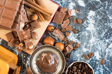 different types of chocolate, nougat and spices