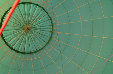 Looking inside the green texture balloon ready to fly