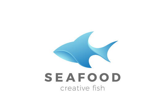 Fish Logo Shark 3D design vector. Seafood Restaurant store icon