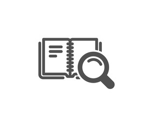 Search in Book icon. Education symbol. Instruction or E-learning sign. Quality design element. Classic style icon. Vector