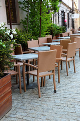 restaurant tables on the street