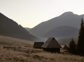 Shepherd's huts on Chocholowska Valley and Kominiarski Wierch Mountain, Tatry mountains, Poland © Maciej