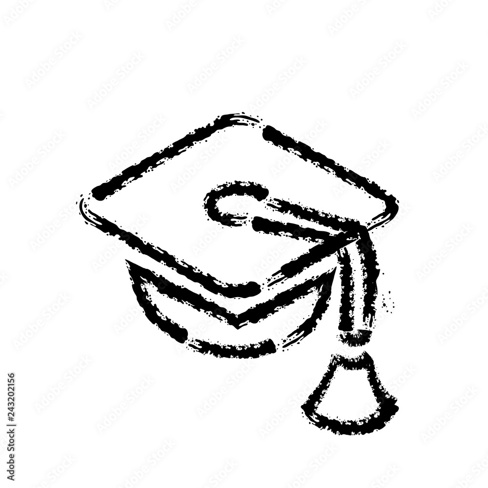 Wall mural brush stroke hand drawn vector icon of college graduation cap