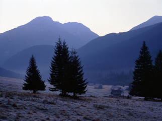 Shepherd's huts on Chocholowska Valley and Kominiarski Wierch Mountain, Tatry mountains, Poland © Maciej