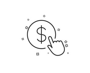 Hand Click line icon. Currency exchange sign. Cursor pointer symbol. To pay or get money. Geometric shapes. Random cross elements. Linear Buy Currency icon design. Vector