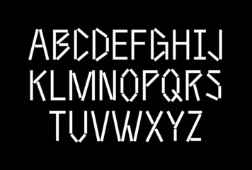 Stencil pattern latin typeface, editable font with uppercase, numbers, punctuation symbol glyphs with neon tube vibes and energy, simple and geometric