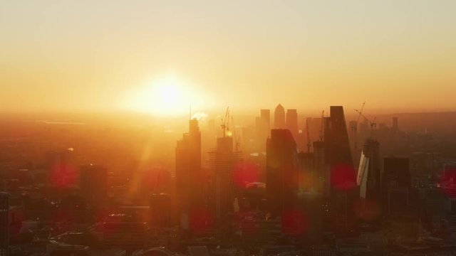 Aerial view sunrise over London city financial districts