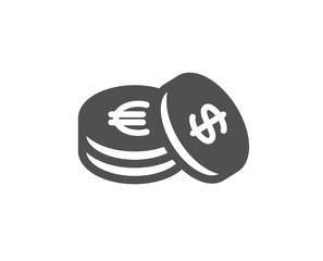Coins money icon. Banking currency sign. Euro and Dollar Cash symbols. Quality design element. Classic style icon. Vector