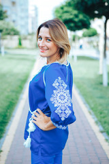 Beautiful young woman in traditional ethnic ukrainian  style