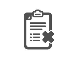 Reject checklist icon. Decline document sign. Delete file. Quality design element. Classic style icon. Vector