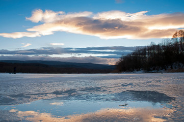 lake, winter, snow, landscape, sunset, nature, blue, water, evening, beautiful, background, crater, outdoor, white, night, forest, cold, sunrise, sky, ice, beauty, scene, scenic, dusk, view, reflectio