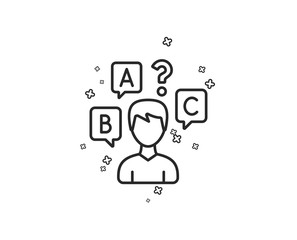 Quiz test line icon. Select answer sign. Business interview symbol. Geometric shapes. Random cross elements. Linear Quiz test icon design. Vector