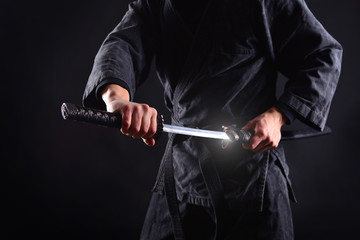 Ninja samurai bared his sword - obrazy, fototapety, plakaty