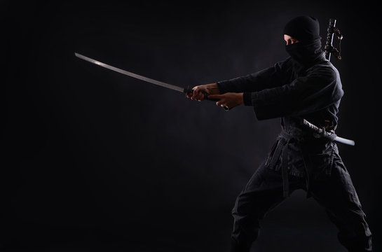 Ninja, samurai warrior on a dark background