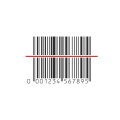 Barcode scanner icon. Vector illustration. Black barcode with red laser light.