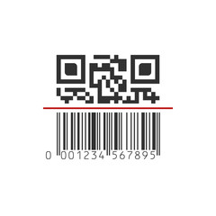 QR and Barcode mixwd scanning, scan me concept with red line,, icon vector illustration isolated on white background.