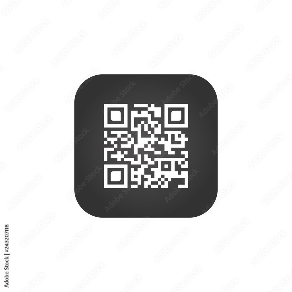 Poster qr code sign creative app. scan code symbol. round square button. vector illustration isolated on wh