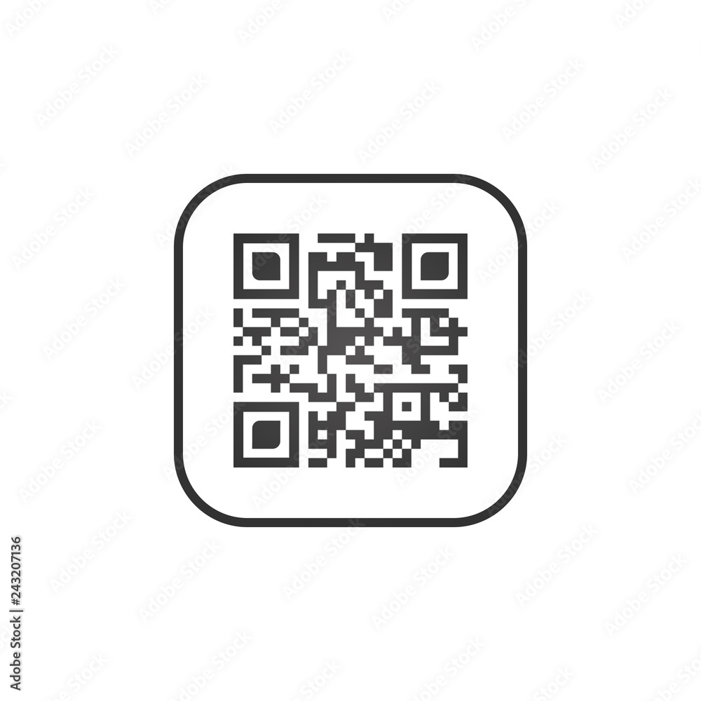 Poster qr code sign creative app. scan code symbol. round square button. vector illustration isolated on wh