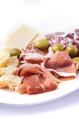 cold meat and cheese on a plate