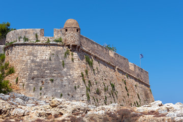 Old ruins of fortress, located at Rethimno town, Crete island, Greece