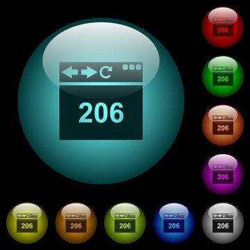 Browser 206 Partial Content icons in color illuminated glass buttons